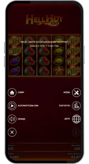 Menu ustawień gry Hell Hot 100